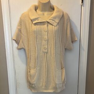BCBGMaxazria large merino wool blend Cream Short Sleeve long Sweater 26-018